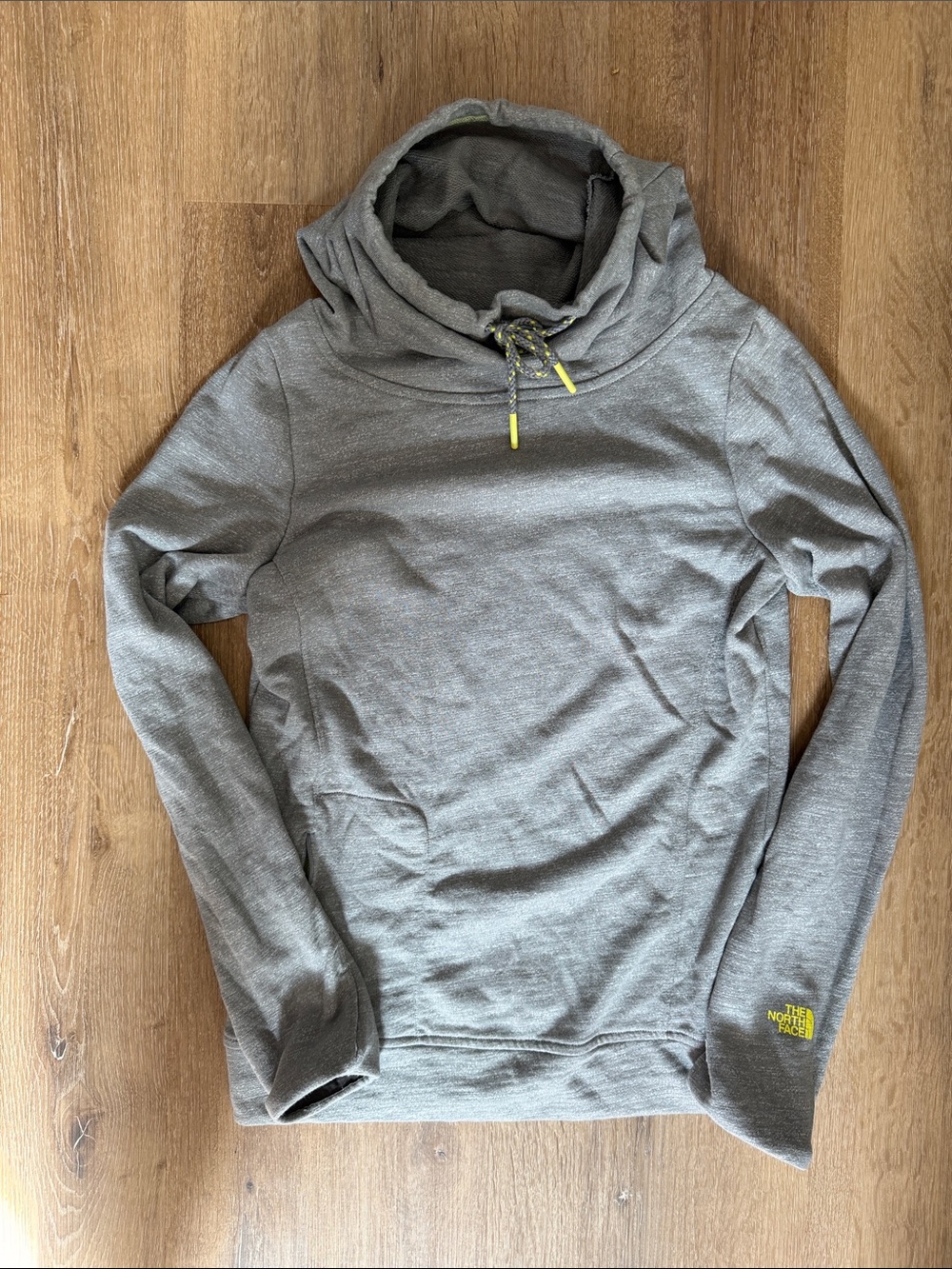 The North Face Gray Cowl Neck Pullover with Yellow Accents | Small